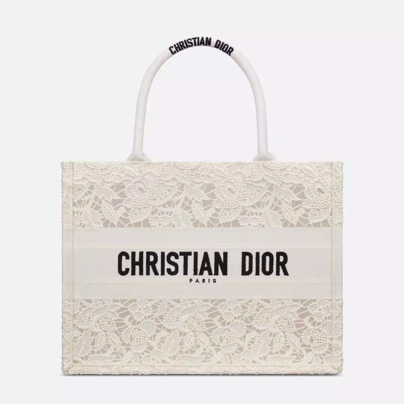 Dior Factory Outlet Dior Book Tote Macrame D-Lace Motif Canvas White 0121