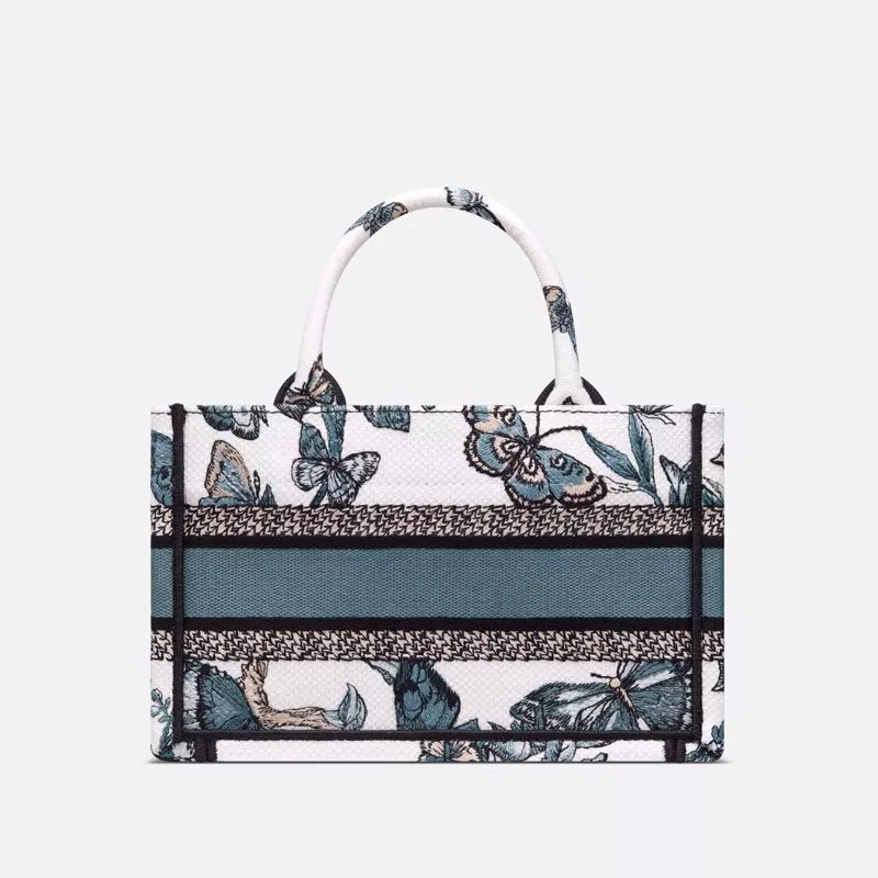 Dior Factory Outlet Mini Dior Book Tote with Strap Toile de Jouy Mexico Motif Canvas White Blue 0113