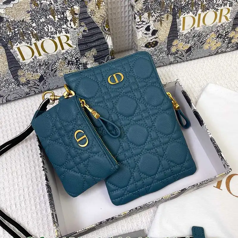 Dior Factory Outlet Dior Caro Multifunctional Pouch Cannage Calfskin Blue 0126