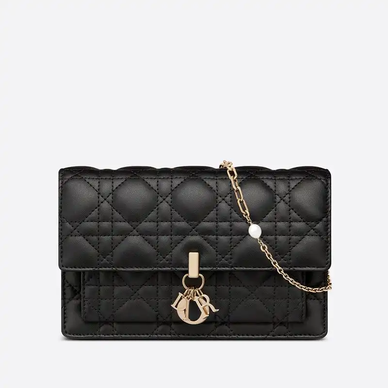 Dior Factory Outlet Lady Dior Chain Pouch Cannage Lambskin Black 0128