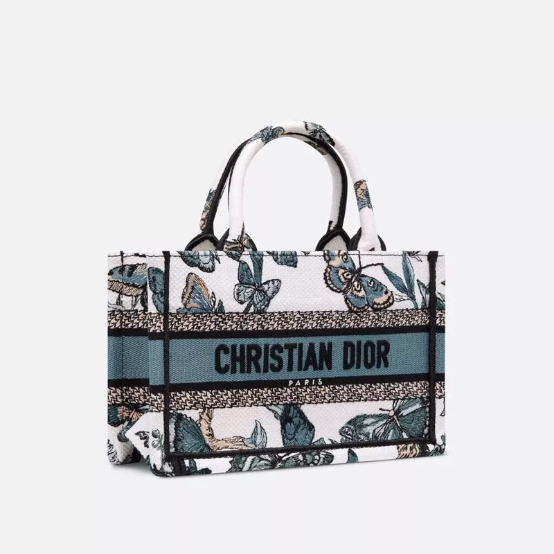 Dior Factory Outlet Mini Dior Book Tote with Strap Toile de Jouy Mexico Motif Canvas White Blue 0113