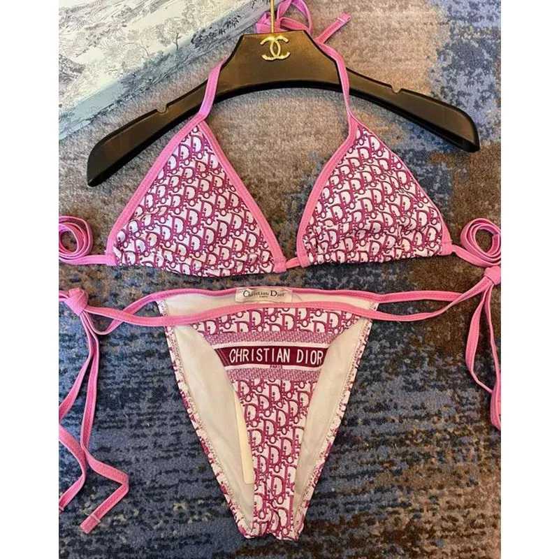 Dior Factory Outlet Christian Dior Bikini Women Oblique Motif Lycra Pink 0117