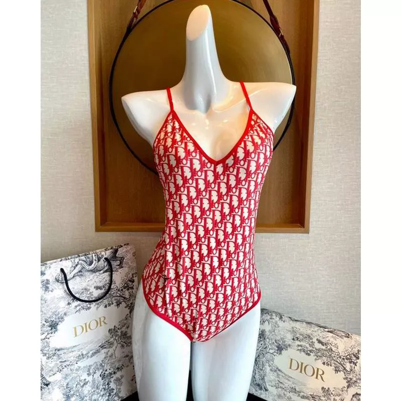 Dior Factory Outlet Dior Crisscross Swimsuit Women Oblique with Bee CD Motif Lycra Red 0117