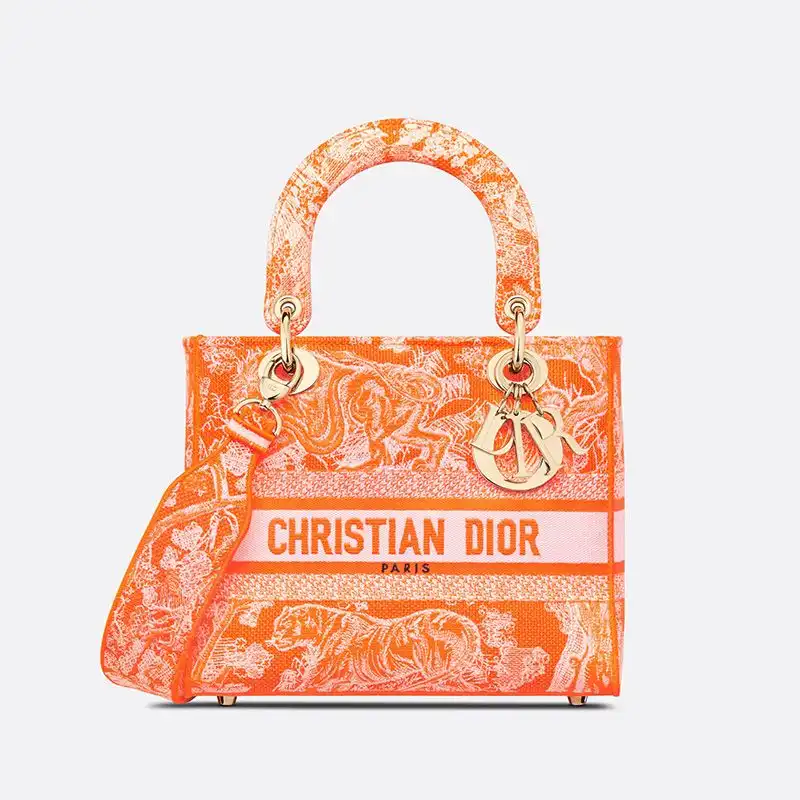 Dior Outlet Medium Lady D-lite Bag Toile de Jouy Motif Canvas Orange 0123