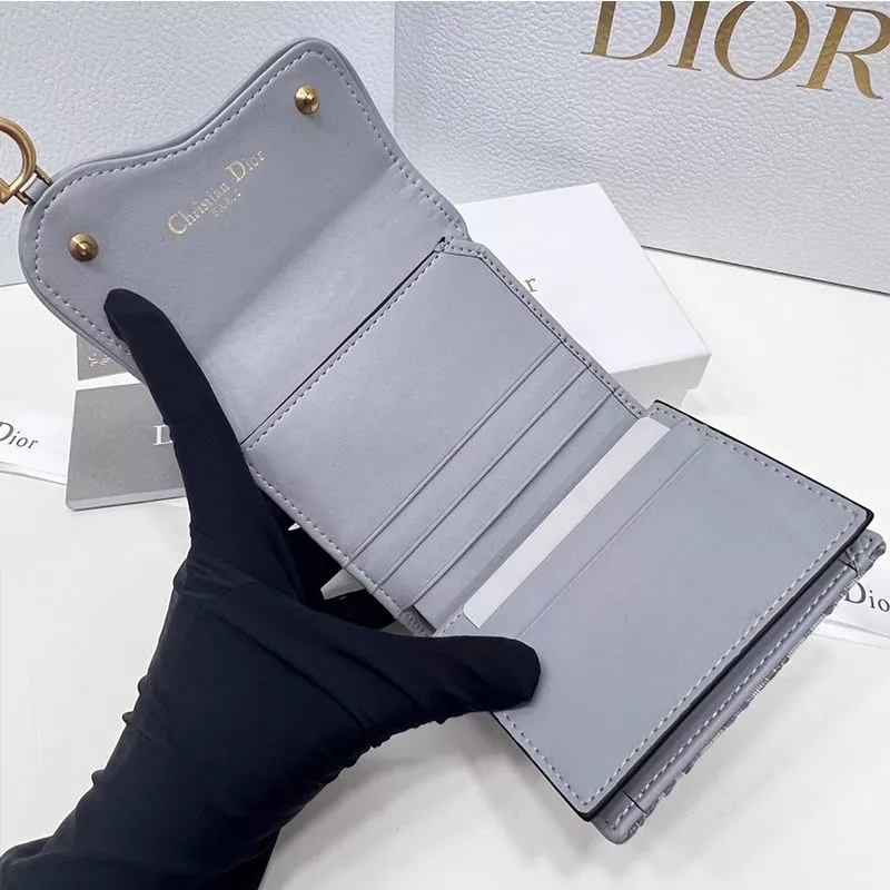 Dior Factory Outlet Dior Saddle Three-Fold Card Holder Oblique Motif Canvas Blue 0113