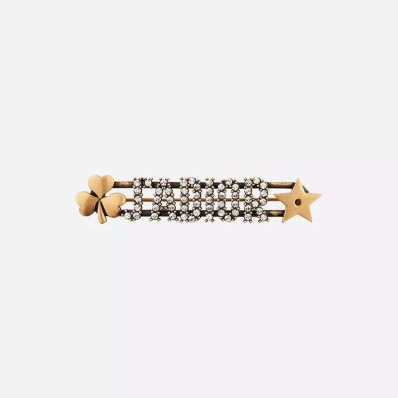 Cheap Dior Bag J'Adior Brooch with Shamrock Star Crystals Gold 0115