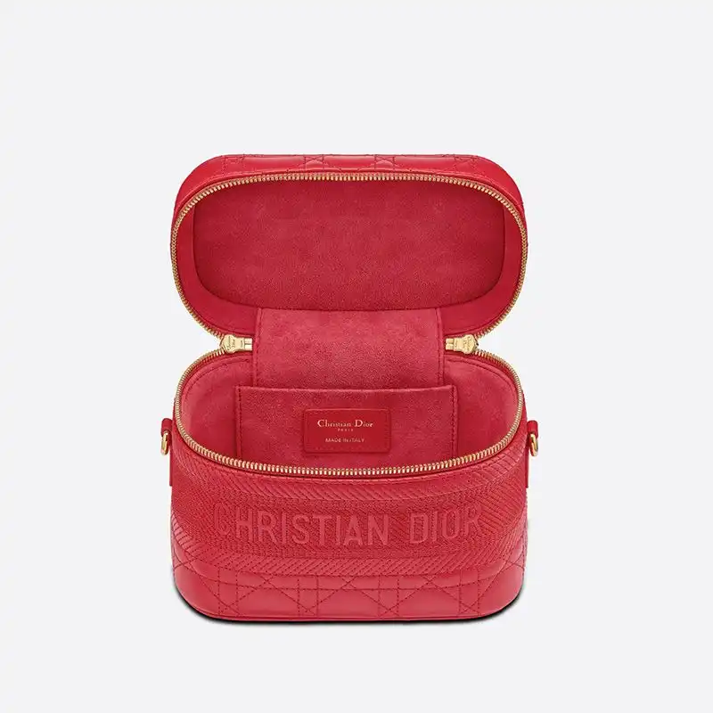 Dior Outlet Small DiorTravel Vanity Case Cannage Lambskin Red 0123