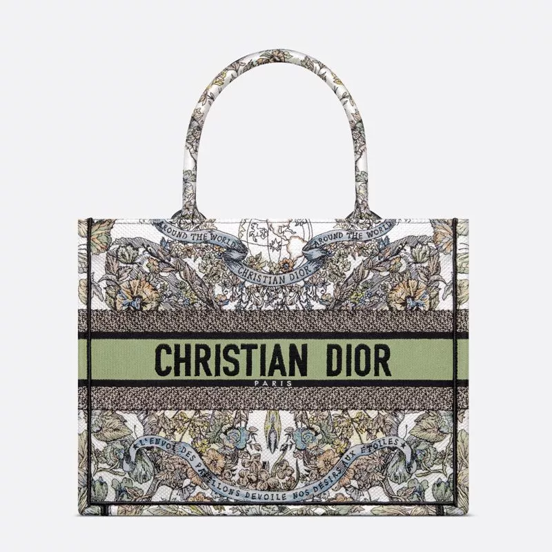 Dior Book Tote Butterfly Around The World Motif Canvas White Green 0113