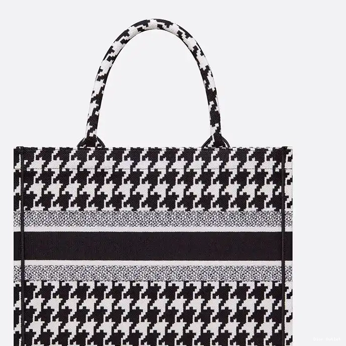 Dior Factory Outlet Motif Black Dior Canvas Book Macro Houndstooth Tote 0224