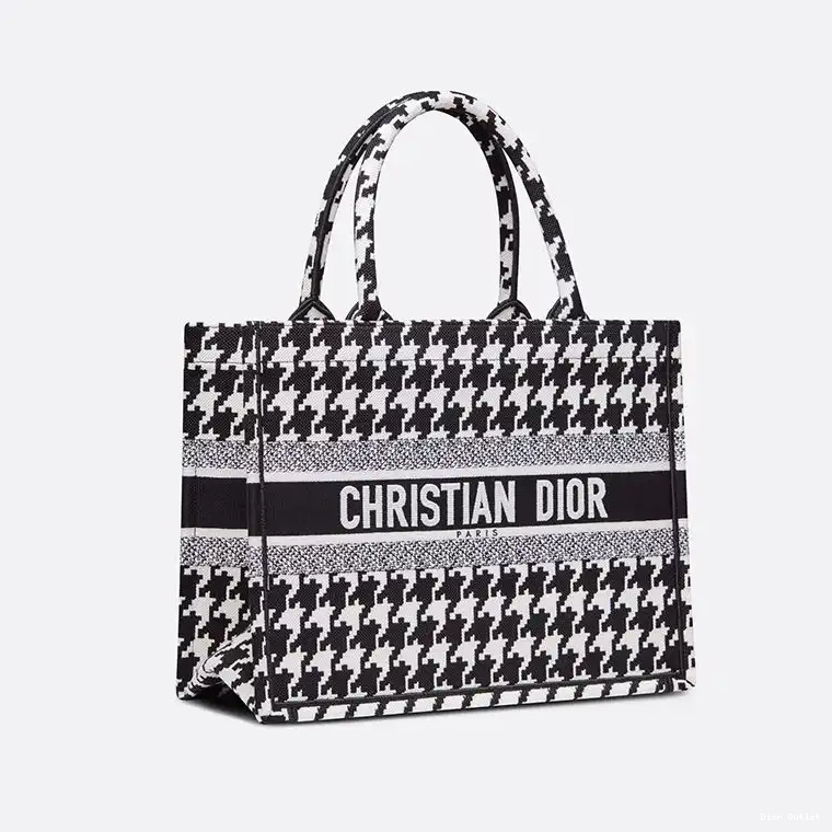 Dior Factory Outlet Motif Black Dior Canvas Book Macro Houndstooth Tote 0224