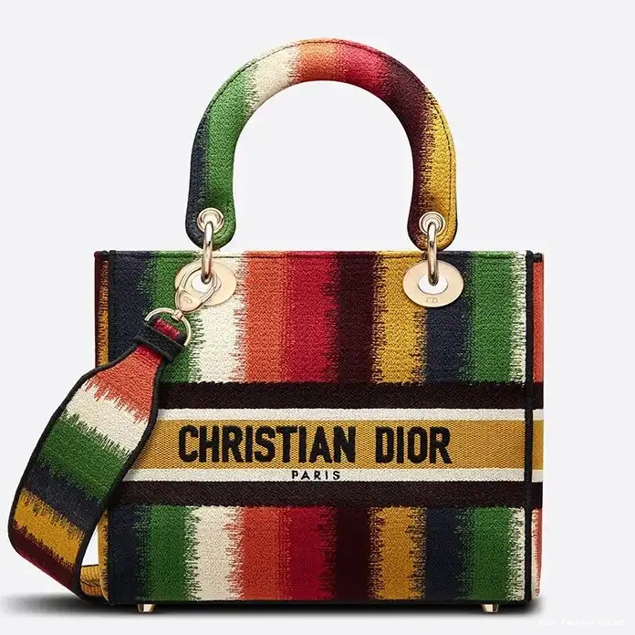 Dior Factory Outlet Lady Bag Multicolor Canvas Motif Medium D-Stripes D-lite 0209