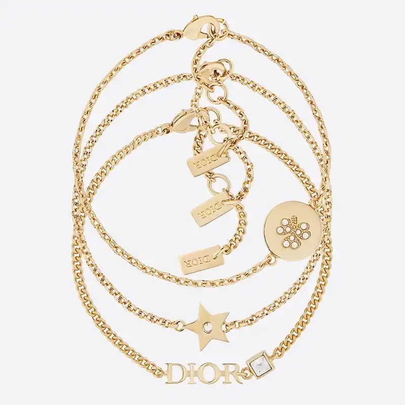 Dior Factory Outlet Diorevolution Bracelet Set Chain and White Crystals Gold 0202