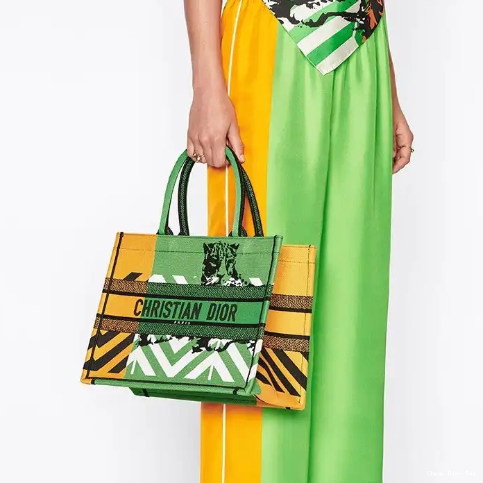 Dior Outlet Book Pop Dior Motif Orange Canvas Tote D-Jungle Green 0215