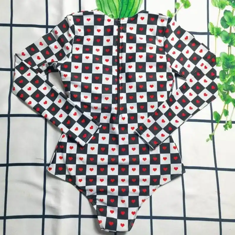 Dior Outlet Christian Dior Bodysuit Women Dioramour D-Chess Heart Motif Lycra Black White 0205