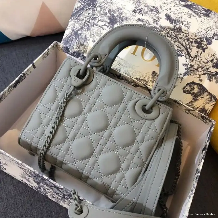 Dior Outlet Grey Calfskin Bag Dior Lady Ultramatte Mini 0218