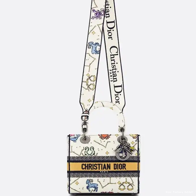 Dior Outlet Motif Zodiac D-lite Lady Medium Pixel Canvas Bag White 0219