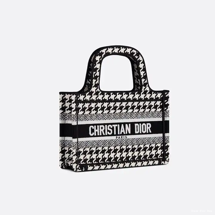 Dior Factory Outlet Dior Motif Houndstooth Canvas Tote Macro Black Mini Book 0210