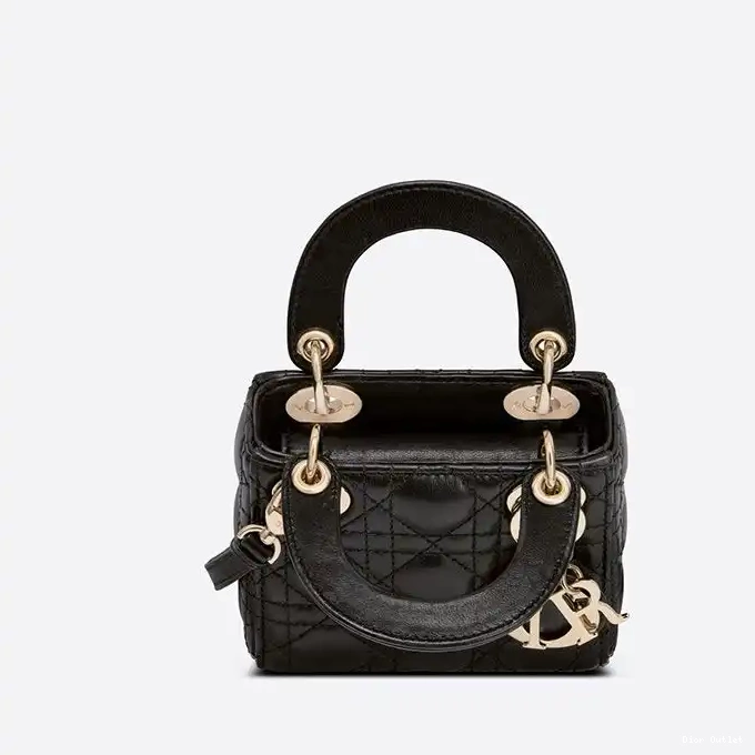 Dior Factory Outlet Black Dior Lady Lambskin Bag Cannage Micro 0226