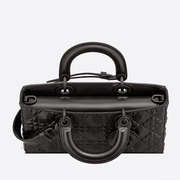 Dior Factory Outlet Diamond Medium Bag with Calfskin Lady Motif Black Ultramatte D-Joy Cannage 0222