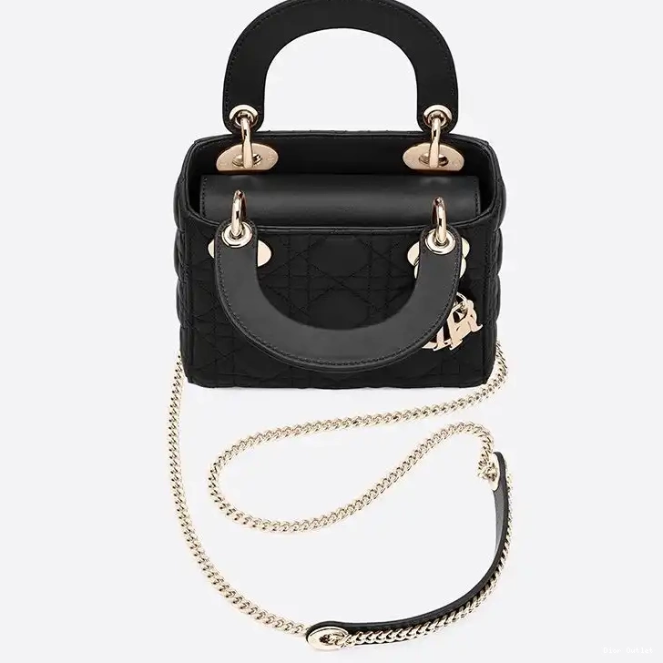 Dior Factory Outlet Cannage Lady Dior Bag Lambskin Black Mini 0224