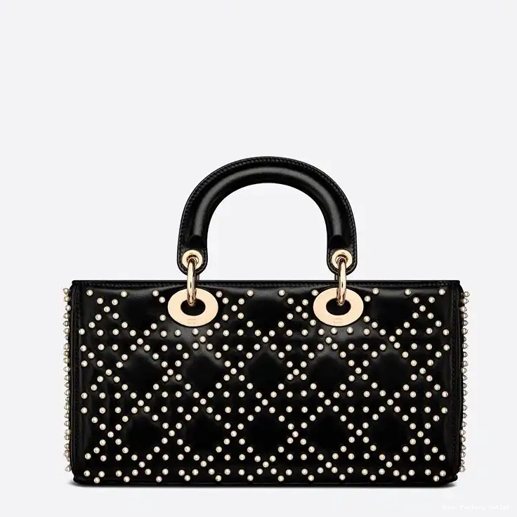 Dior Factory Outlet Cannage Medium Lady Lambskin with Black Motif Beads Bag D-Joy 0210