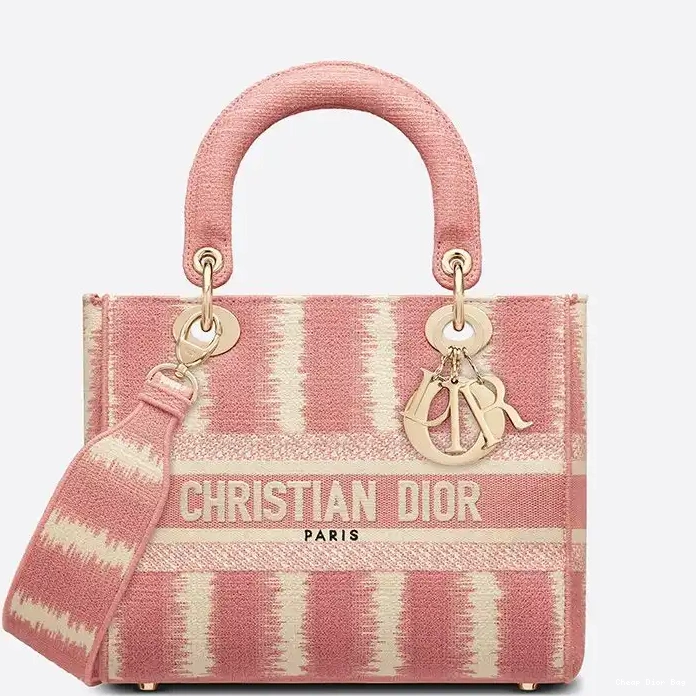 Dior Outlet D-Stripes Lady Canvas Medium Pink D-lite Motif Bag 0212