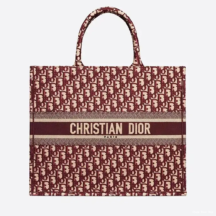 Dior Factory Outlet Dior Book Canvas Tote Oblique Motif Burgundy 0210