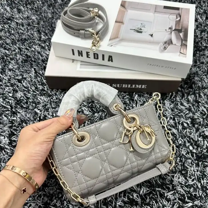 Dior Factory Outlet Grey Micro Cannage Bag D-Joy Lambskin Lady 0208