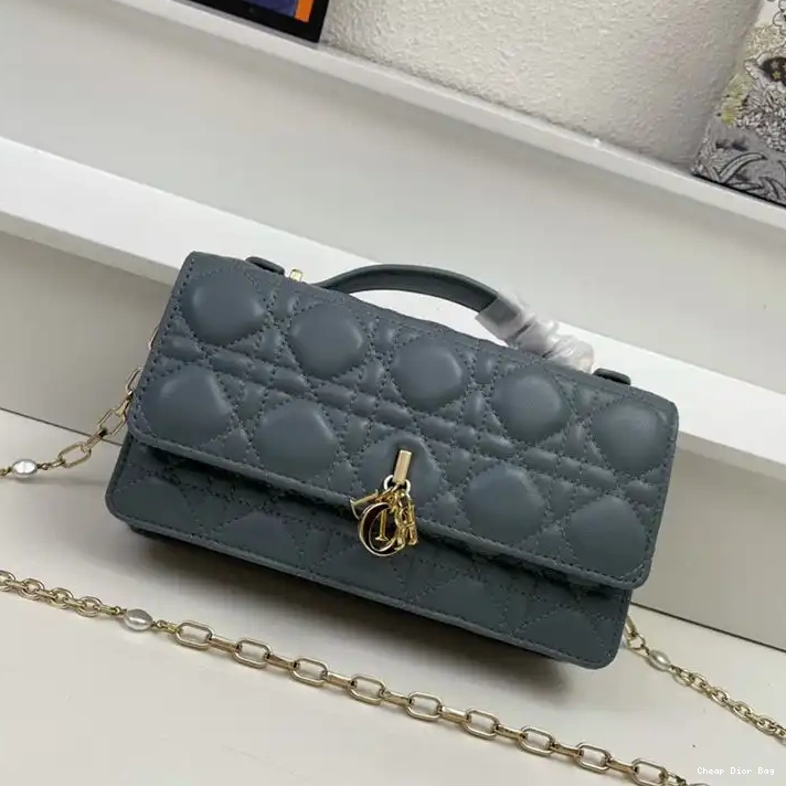 Dior Outlet Miss Lambskin Dior Top Handle Bag Blue Mini Cannage Sky 0217