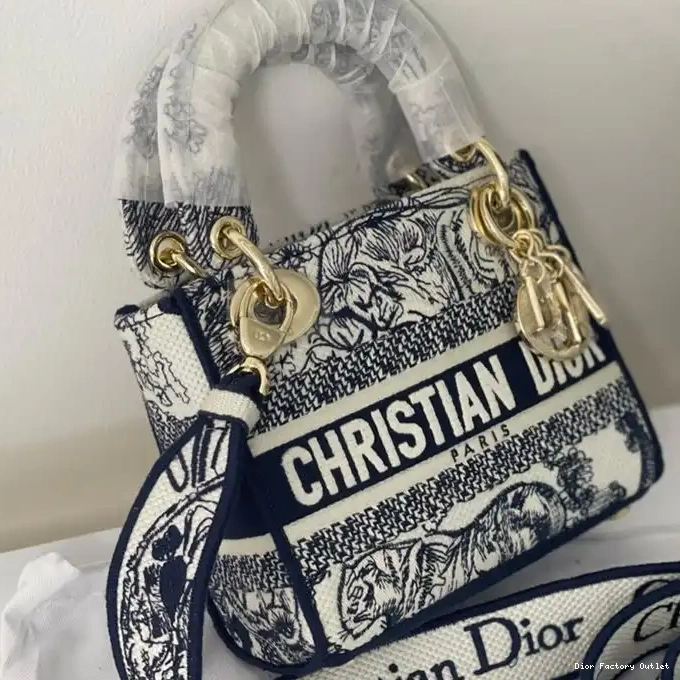 Dior Factory Outlet Toile Jouy Canvas D-lite Lady Bag Motif Mini Blue de 0210