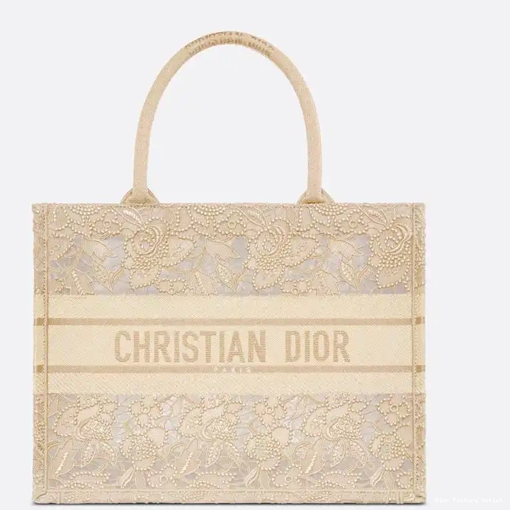 Dior Outlet Macrame Canvas Tote Motif D-Lace Book Dior Beige 0216