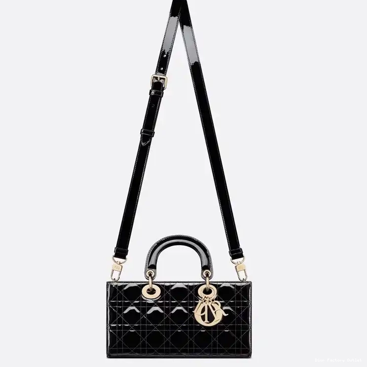 Dior Outlet Medium Lady D-Joy Black Calfskin Patent Bag Cannage 0213