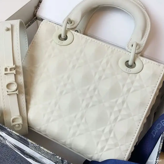 Dior Factory Outlet Frosted Bag Calfskin Ultramatte Dior Cannage White Lady Small 0224