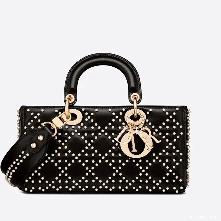 Dior Factory Outlet Cannage Medium Lady Lambskin with Black Motif Beads Bag D-Joy 0210