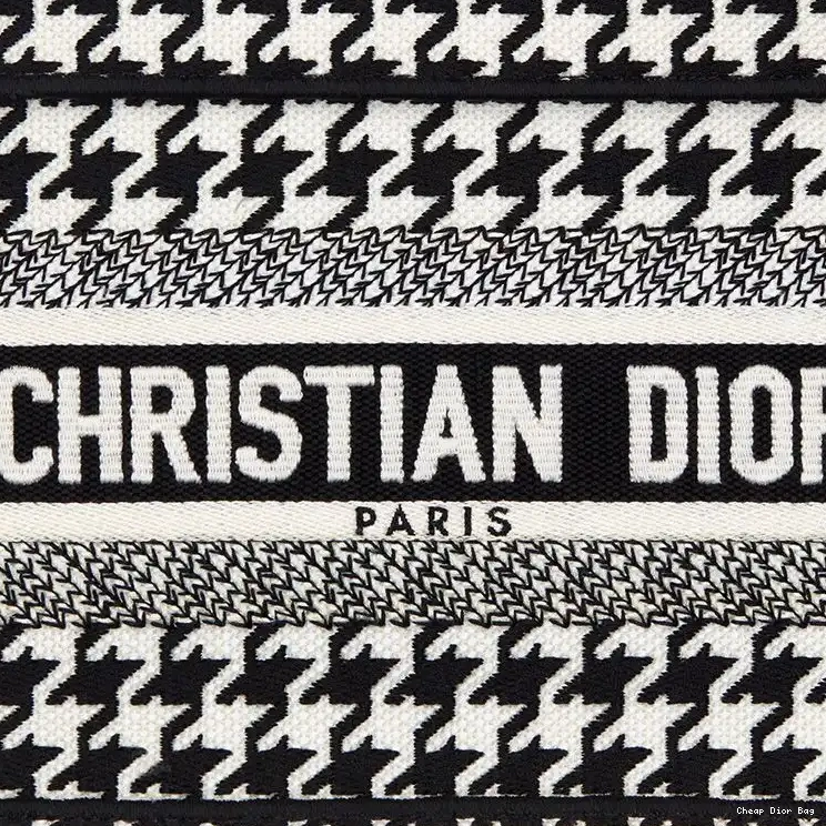 Dior Factory Outlet Dior Motif Houndstooth Canvas Tote Macro Black Mini Book 0210