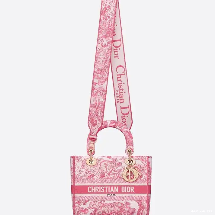 Cheap Dior Bag D-lite Rose Canvas Lady Motif Medium de Jouy Toile Bag 0215