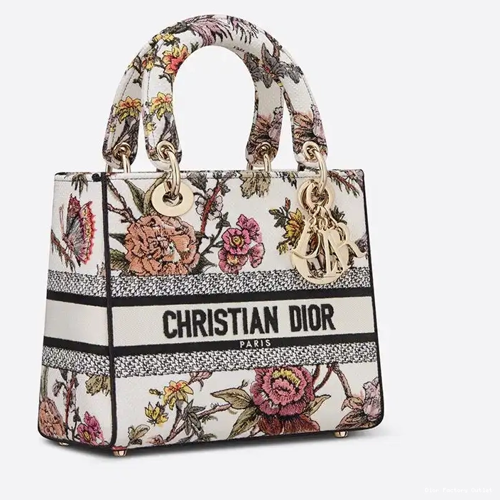 Dior Outlet Botanique Bag Motif Jardin Lady White D-lite Medium Canvass 0214