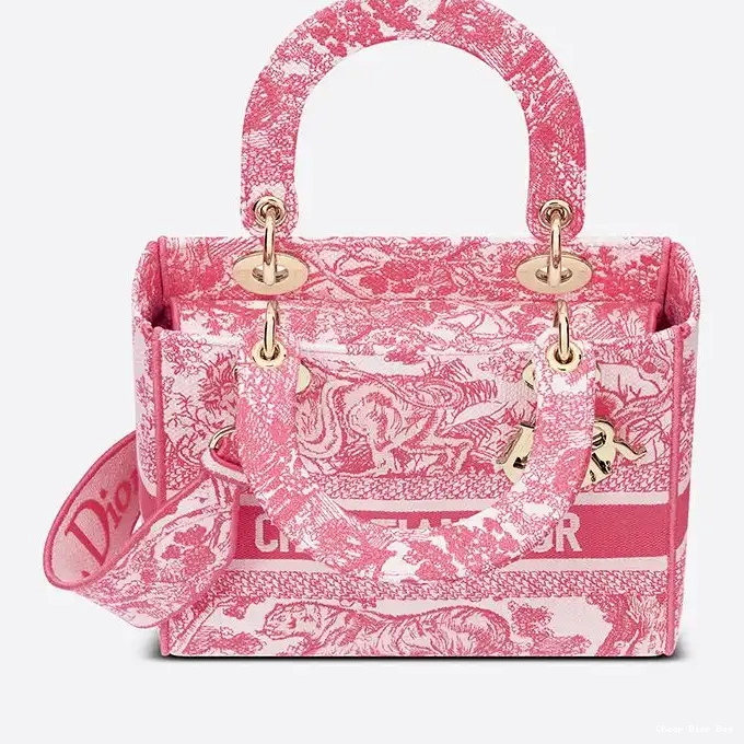 Cheap Dior Bag D-lite Rose Canvas Lady Motif Medium de Jouy Toile Bag 0215