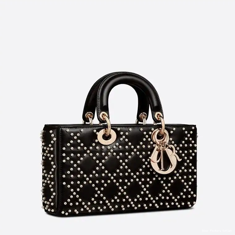 Dior Factory Outlet Cannage Medium Lady Lambskin with Black Motif Beads Bag D-Joy 0210