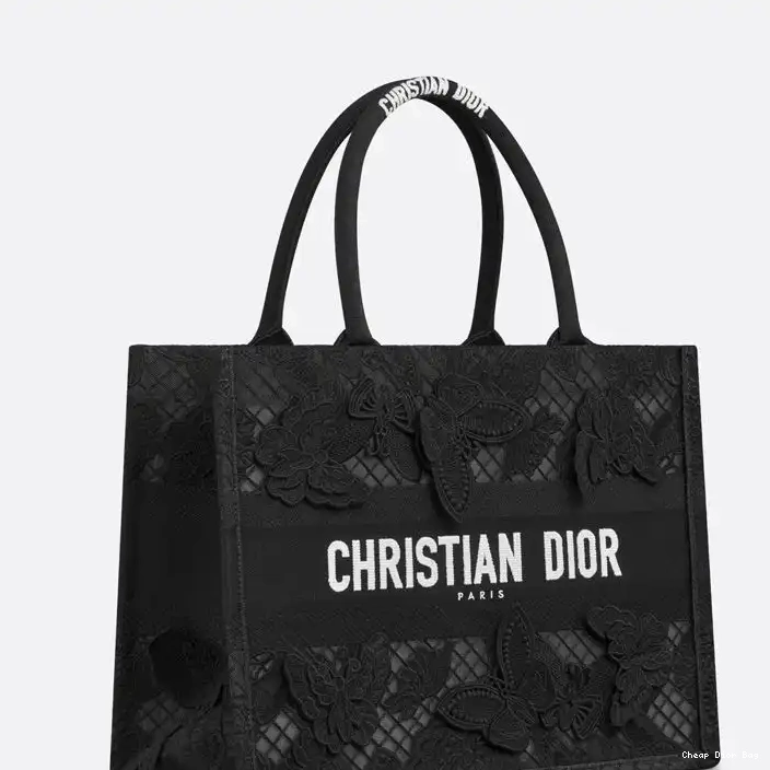 Dior Factory Outlet Book Dior Butterfly Motif Canvas D-Lace Black Tote 0215