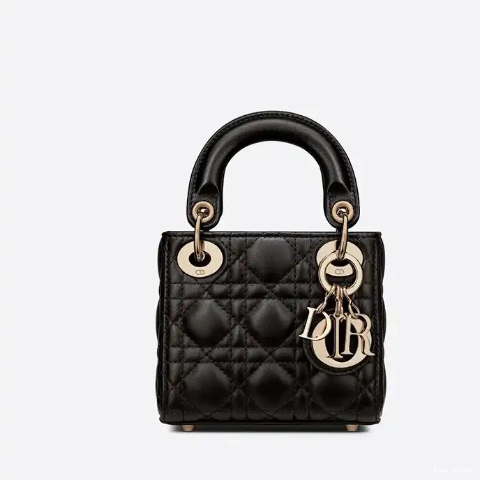 Dior Factory Outlet Black Dior Lady Lambskin Bag Cannage Micro 0226