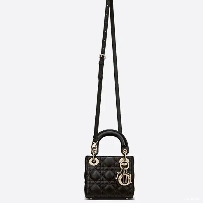 Dior Factory Outlet Black Dior Lady Lambskin Bag Cannage Micro 0226