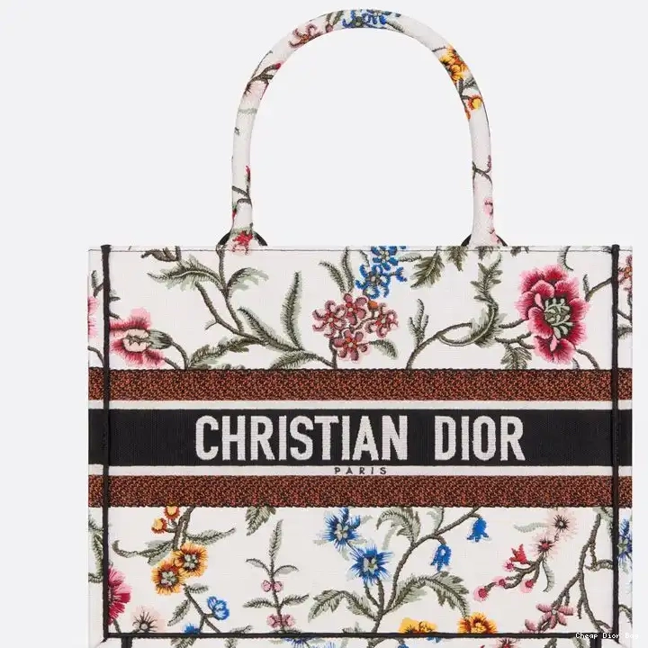 Dior Outlet Dior Motif Fleurs Book White Canvas Tote Petites 0221