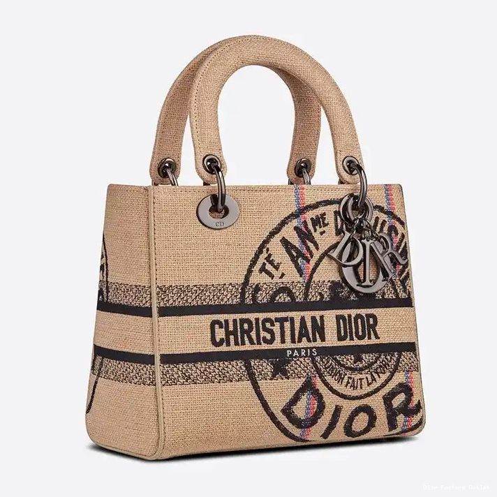 Dior Outlet Motif Beige Jute Lady Bag D-lite Medium Canvas 0223