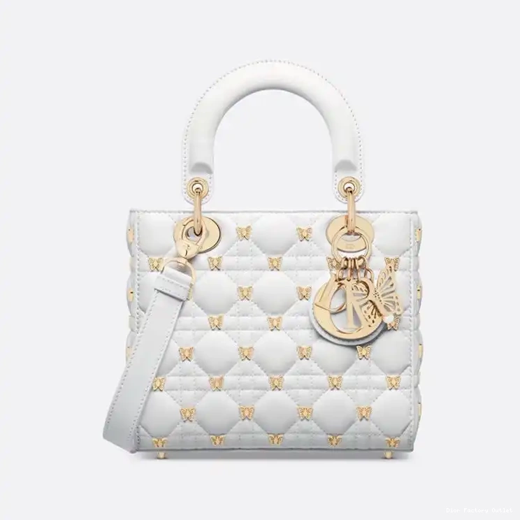 Cheap Dior Bag Bag Small White with Cannage Studs Dior Butterfly Lady Lambskin 0213