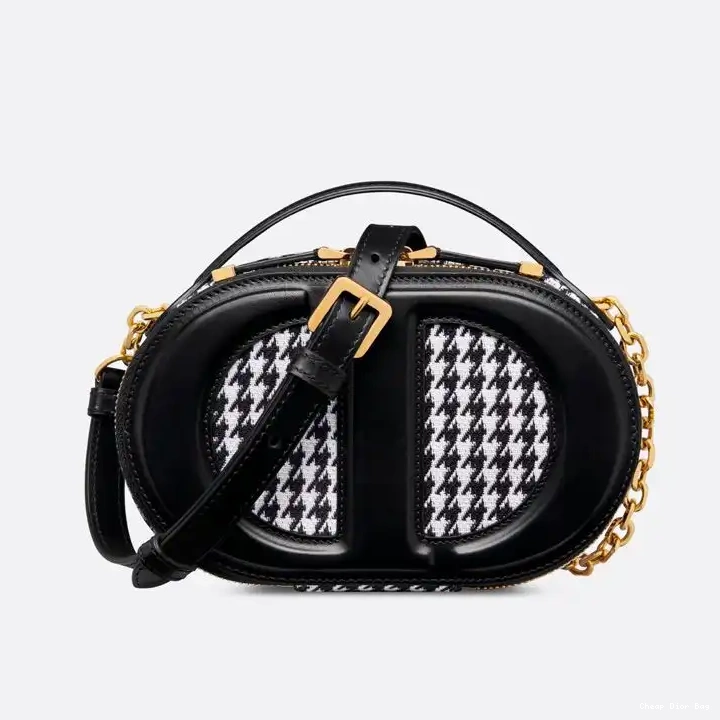 Dior Outlet CD Black Cotton Motif Oval Bag Signature Camera Dior Houndstooth 0210