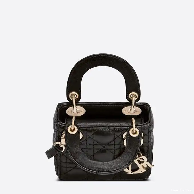 Dior Factory Outlet Lady Dior Lambskin Bag Black Cannage Micro 0225