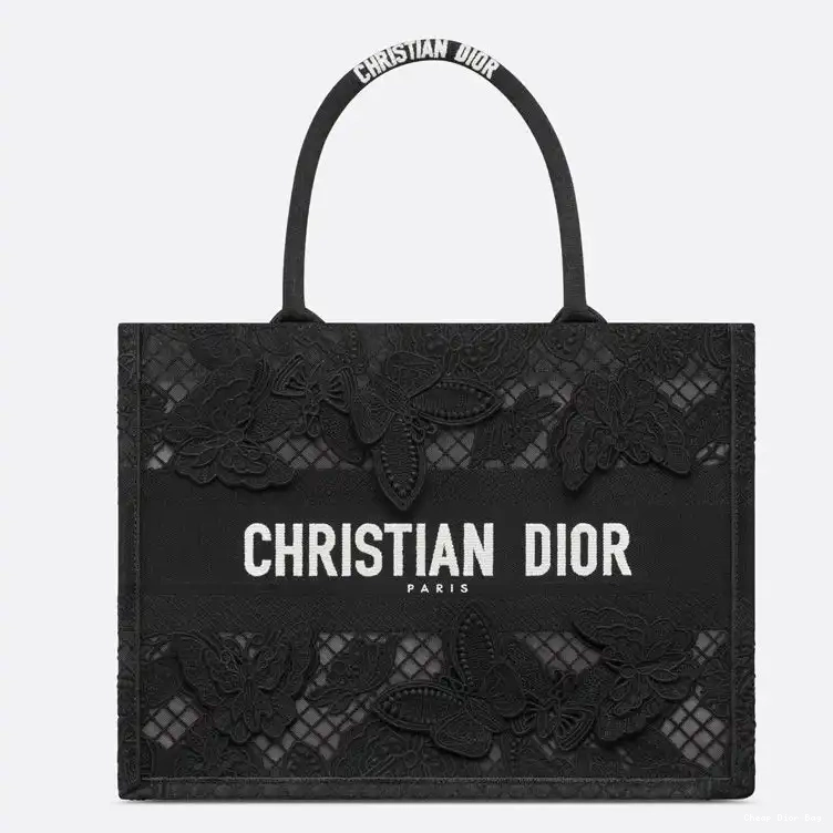 Dior Factory Outlet Book Dior Butterfly Motif Canvas D-Lace Black Tote 0215