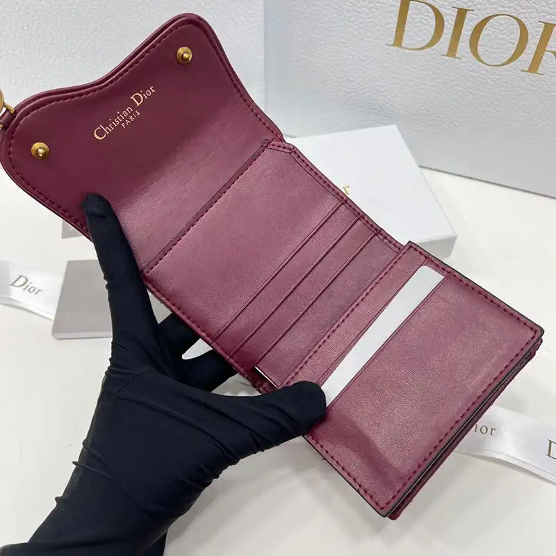 Cheap Dior Bag Dior Saddle Three-Fold Card Holder Oblique Motif Canvas Burgundy 0201