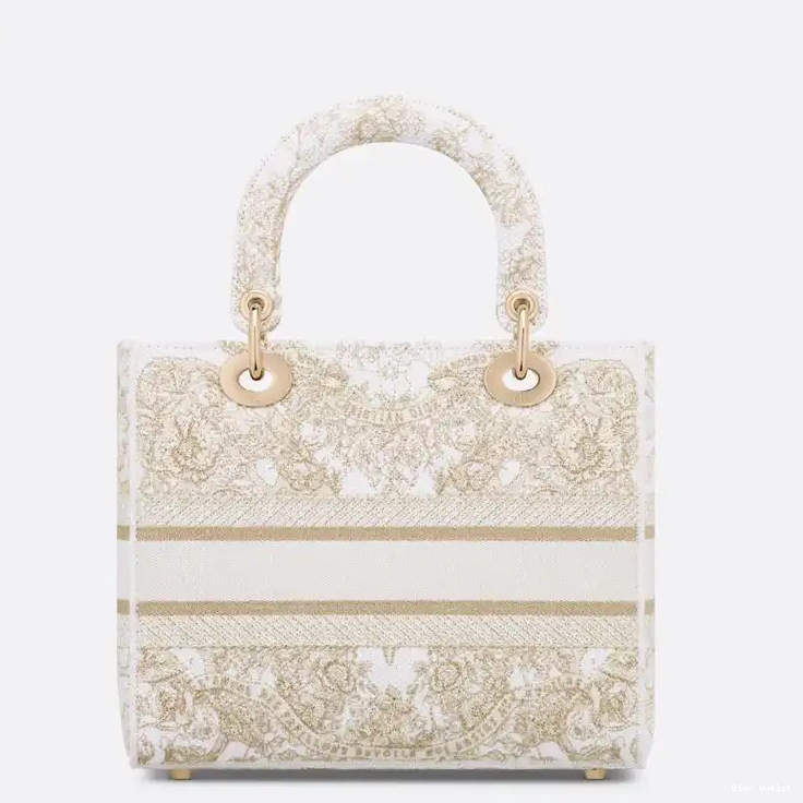 Dior Factory Outlet Around Bag Motif Lady World White The Medium Canvas D-lite Butterfly Gold 0224